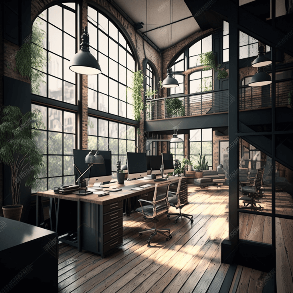 Upmedio An Industrial Loft Office Interior 3d Rendering Windows 8ad6ae31 B0f7 4ef9 Bca0 990106e12bc2